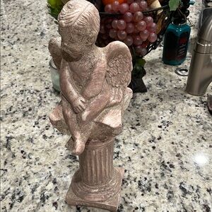 Handmade Pink Angel Cherub Statue 14” X 4”